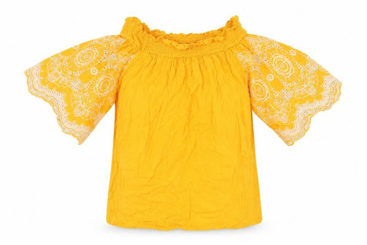 Front view of Marks & Spencer Yellow Off Shoulder Flared Blouse, size 12