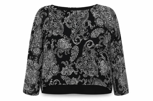 M&Co Women's Black Paisley Kimono Blouse, Size 14