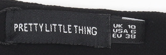 PrettyLittleThing Black V-Neck Shirt Dress Size 10