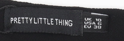 PrettyLittleThing Black V-Neck Shirt Dress Size 10