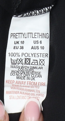 PrettyLittleThing Black V-Neck Shirt Dress Size 10