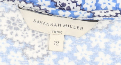 Savannah Miller Blue Floral Tunic Blouse, Size 12