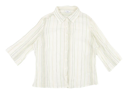 BHS Women's White Striped 3/4 Sleeve Button-Up Shirt