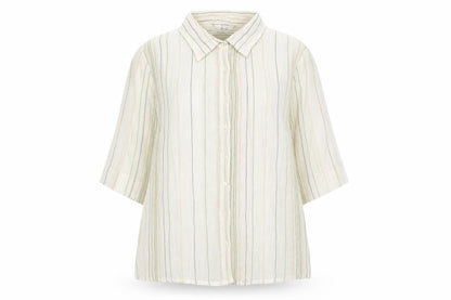 BHS Women's White Striped 3/4 Sleeve Button-Up Shirt