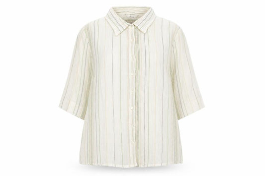 BHS Women's White Striped 3/4 Sleeve Button-Up Shirt