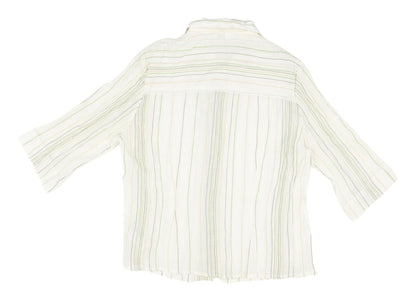 BHS Women's White Striped 3/4 Sleeve Button-Up Shirt