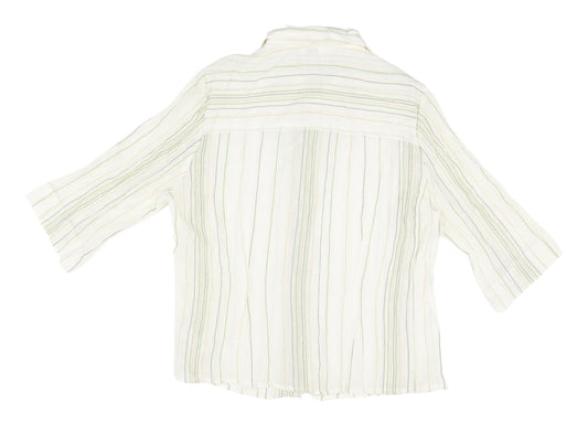 BHS Women's White Striped 3/4 Sleeve Button-Up Shirt