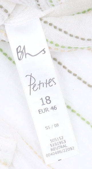 BHS Women's White Striped 3/4 Sleeve Button-Up Shirt