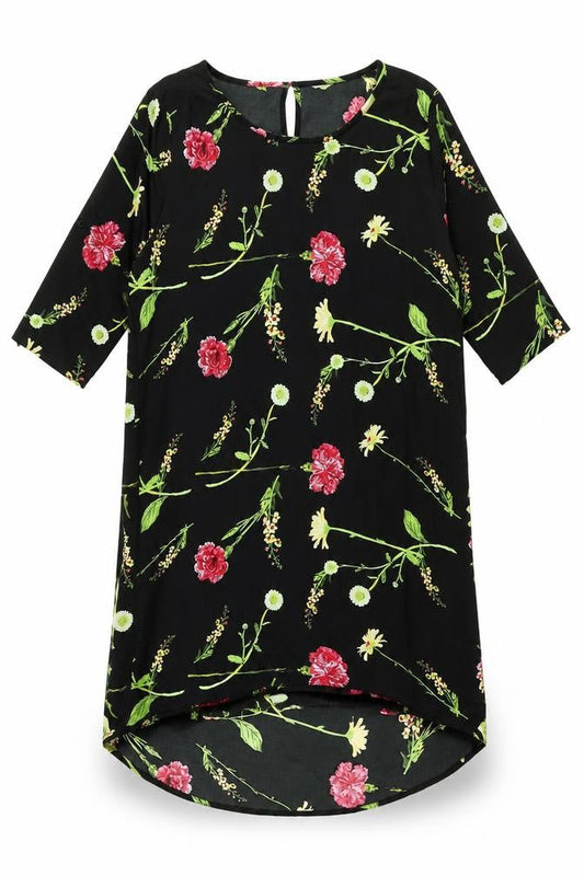 Front view of Dancing Leopard Black Floral Shift Dress L