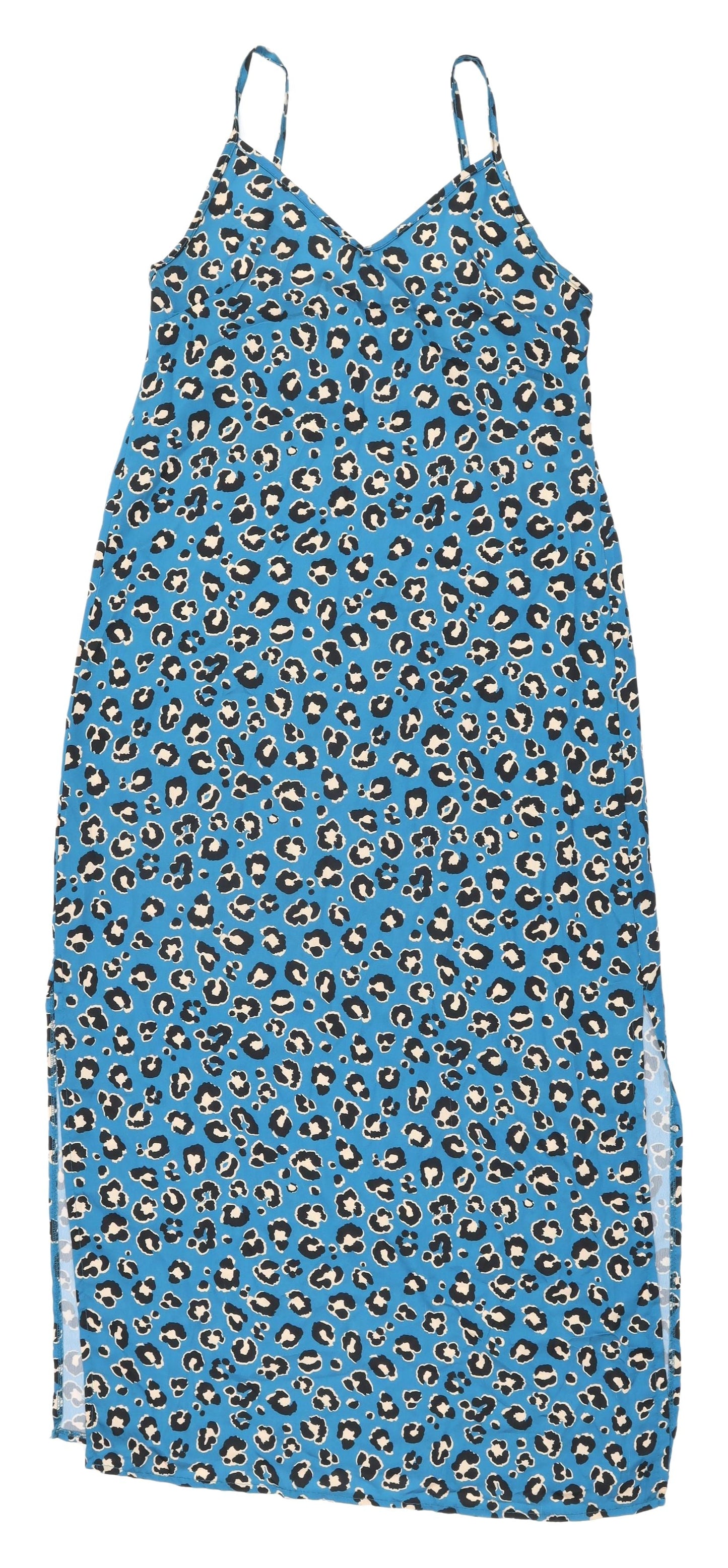 Boohoo Women's Blue Animal Print Slip Dress, Size 14