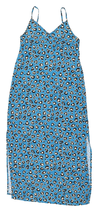 Boohoo Women's Blue Animal Print Slip Dress, Size 14