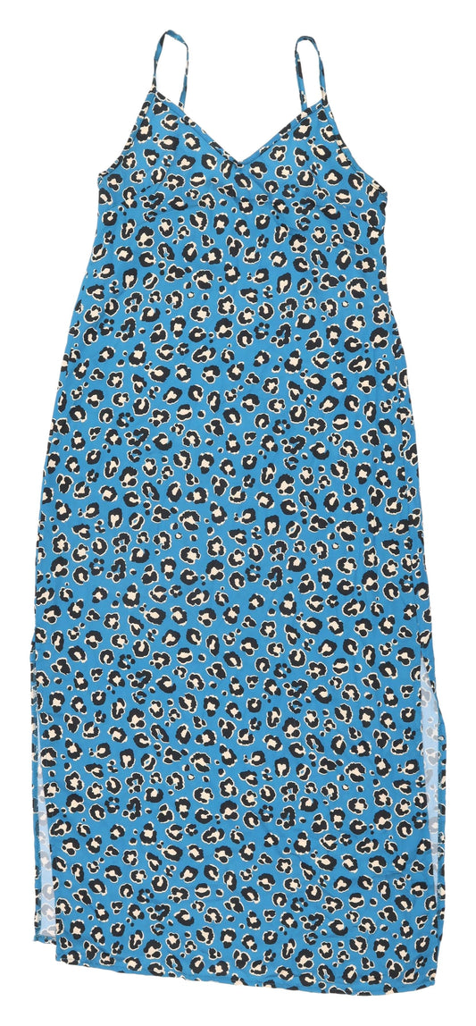 Boohoo Women's Blue Animal Print Slip Dress, Size 14