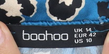 Boohoo Women's Blue Animal Print Slip Dress, Size 14