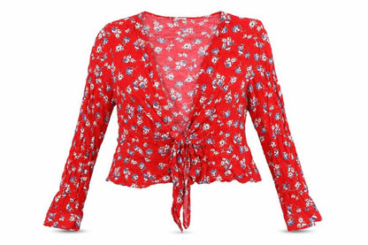 Pimkie Women's Red Floral Wrap Blouse, Size L