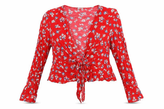Pimkie Women's Red Floral Wrap Blouse, Size L