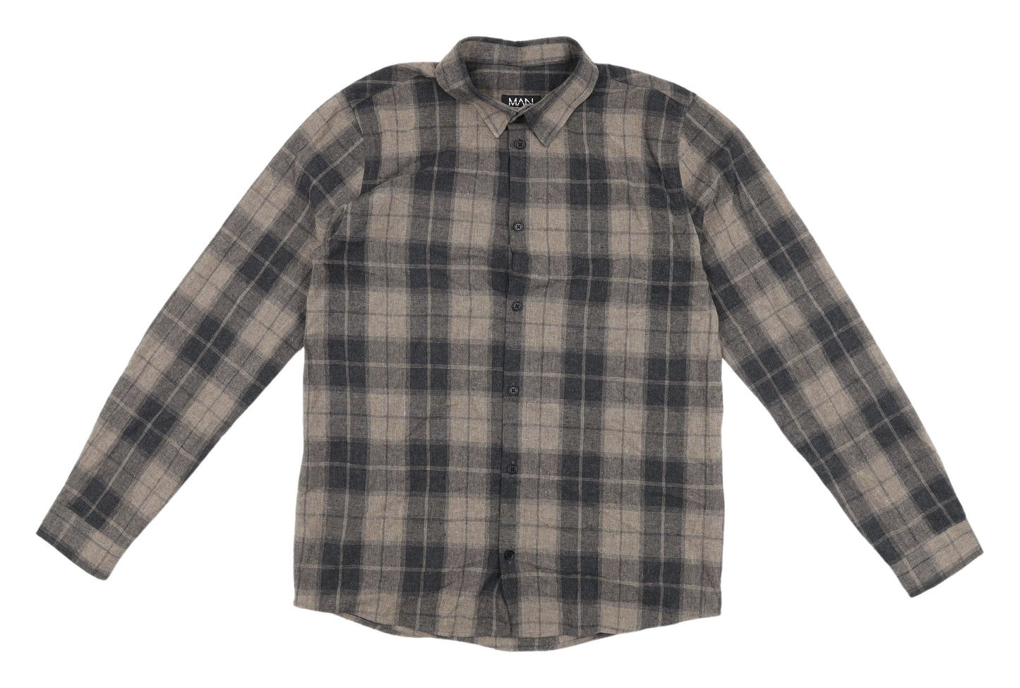 BoohooMAN Men's Brown Check Regular Fit Shirt S