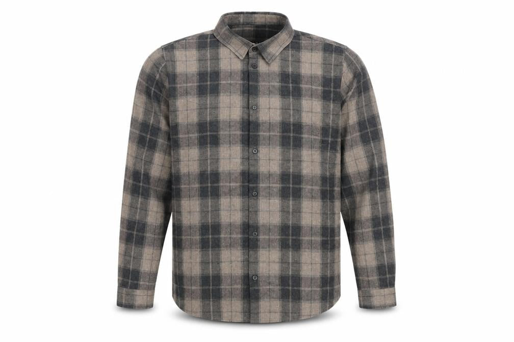 Front view of boohooMAN Men's Brown Check Regular Fit Shirt S