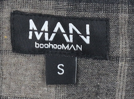 BoohooMAN Men's Brown Check Regular Fit Shirt S