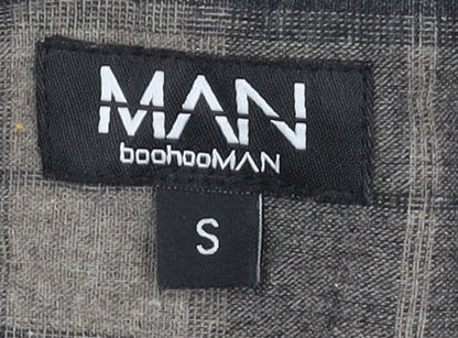 BoohooMAN Men's Brown Check Regular Fit Shirt S
