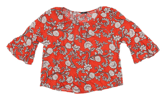 M&Co Women's Red Floral Tunic Blouse Size 14