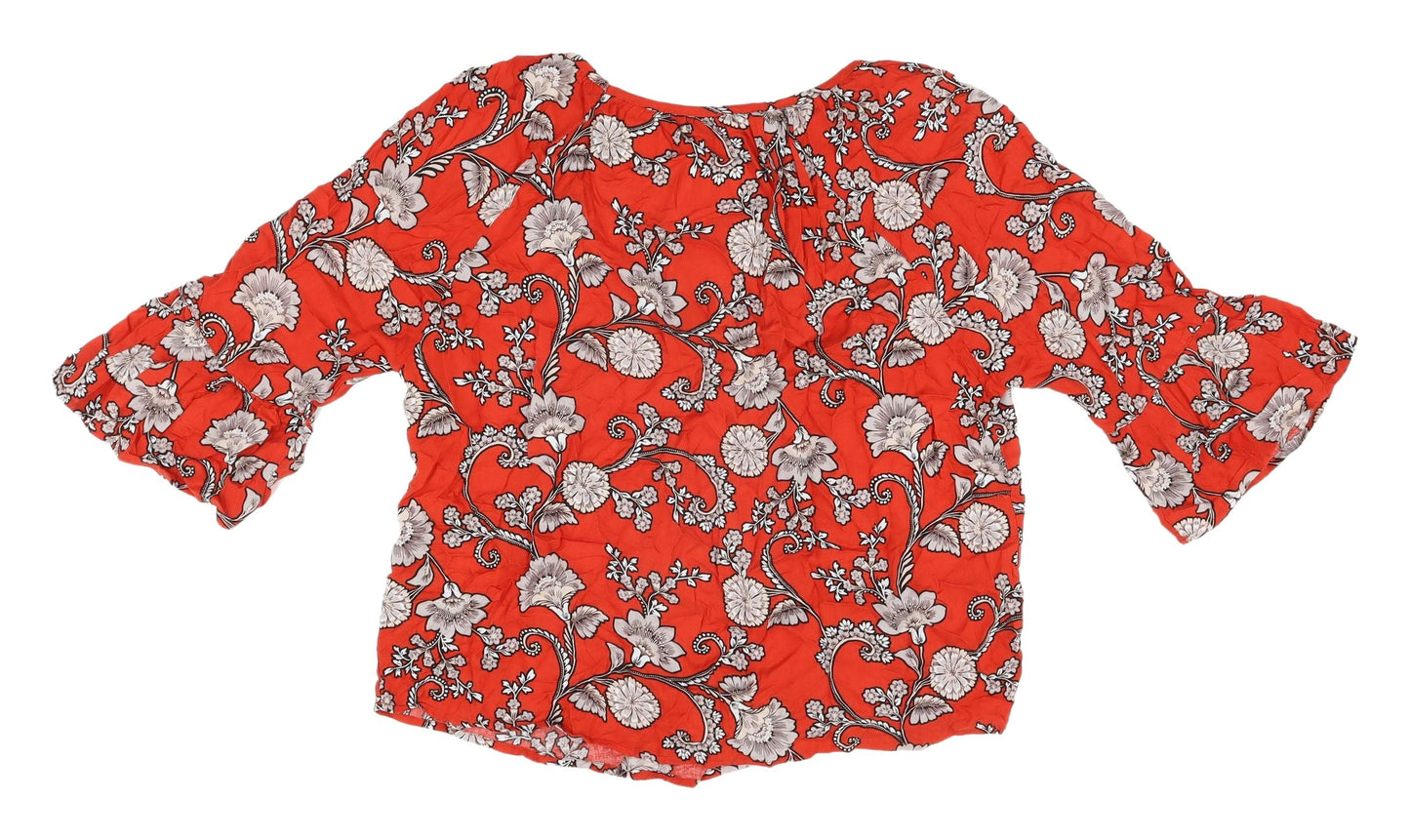 M&Co Women's Red Floral Tunic Blouse Size 14