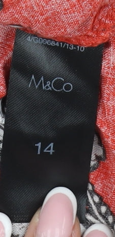 M&Co Women's Red Floral Tunic Blouse Size 14