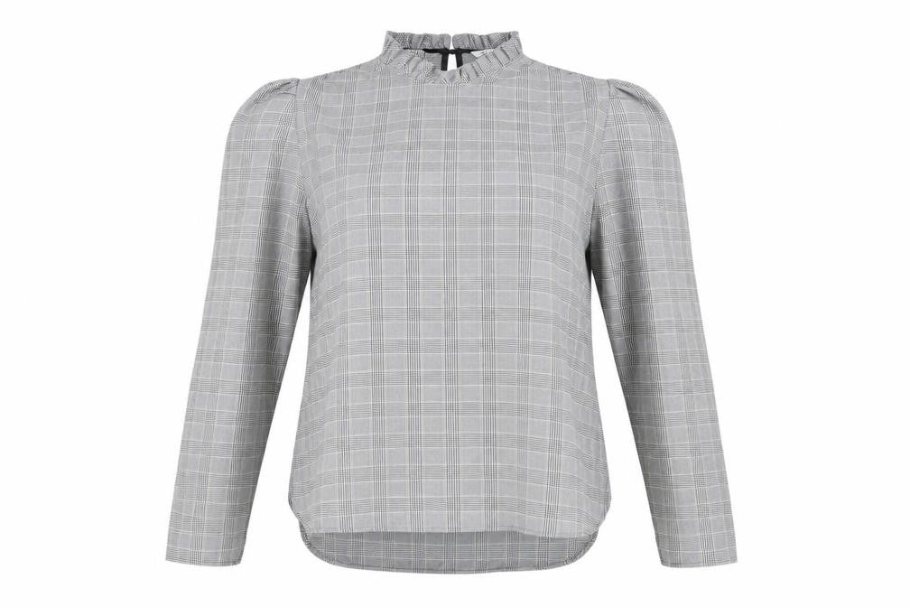 Zara Women's Grey Check Blouse, Puff Sleeve, Size S