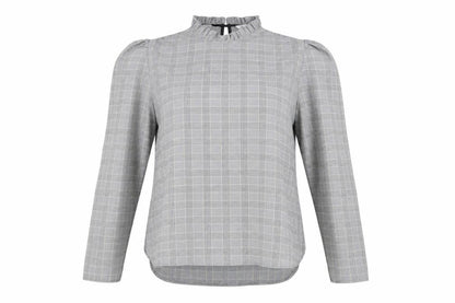 Zara Women's Grey Check Blouse, Puff Sleeve, Size S