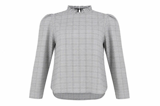 Zara Women's Grey Check Blouse, Puff Sleeve, Size S