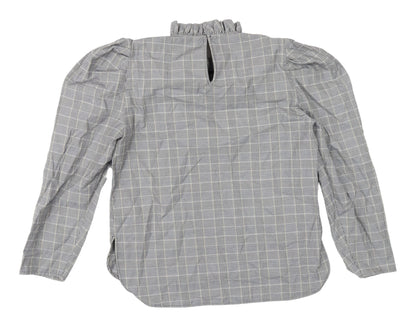 Zara Women's Grey Check Blouse, Puff Sleeve, Size S