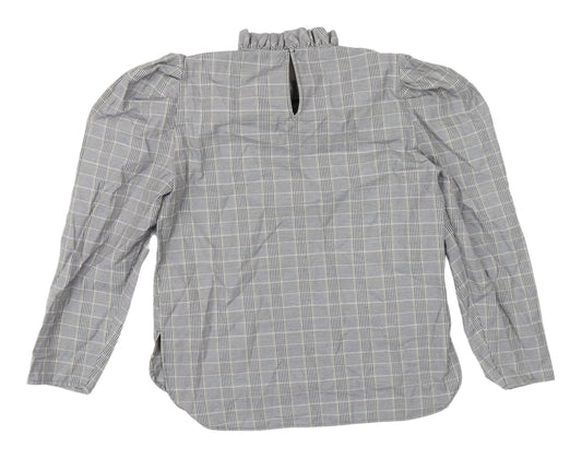 Zara Women's Grey Check Blouse, Puff Sleeve, Size S