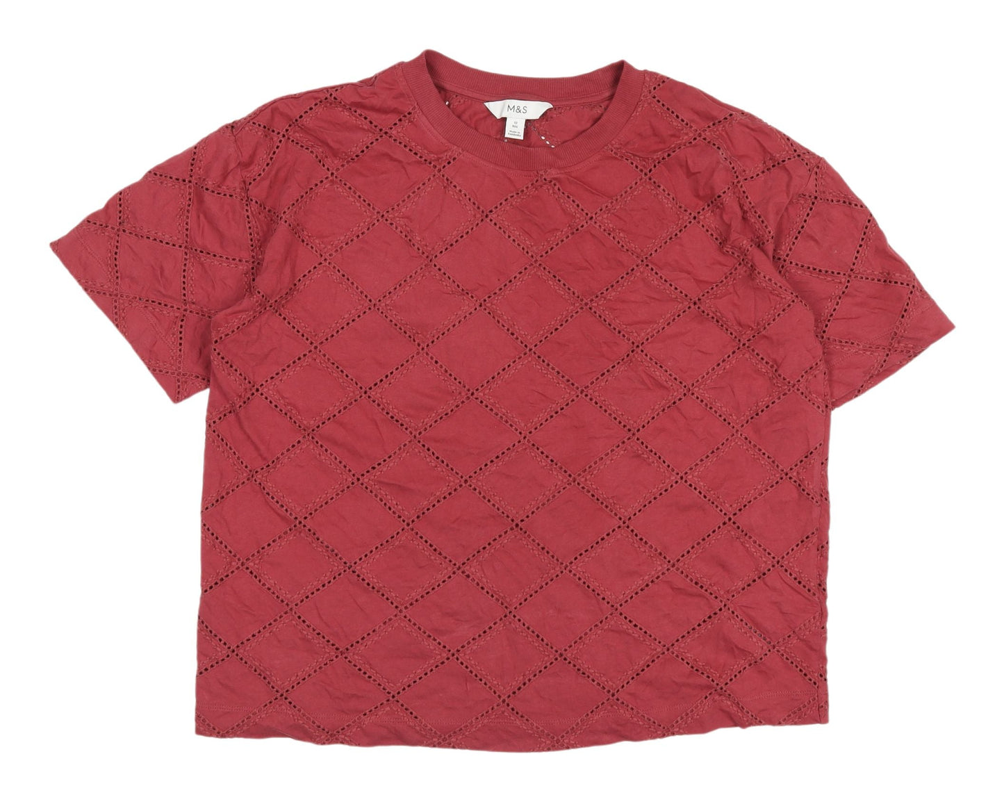 Womens UK Size 12 Marks and Spencer Red Basic T-Shirt