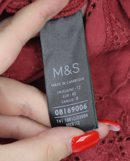 Womens UK Size 12 Marks and Spencer Red Basic T-Shirt