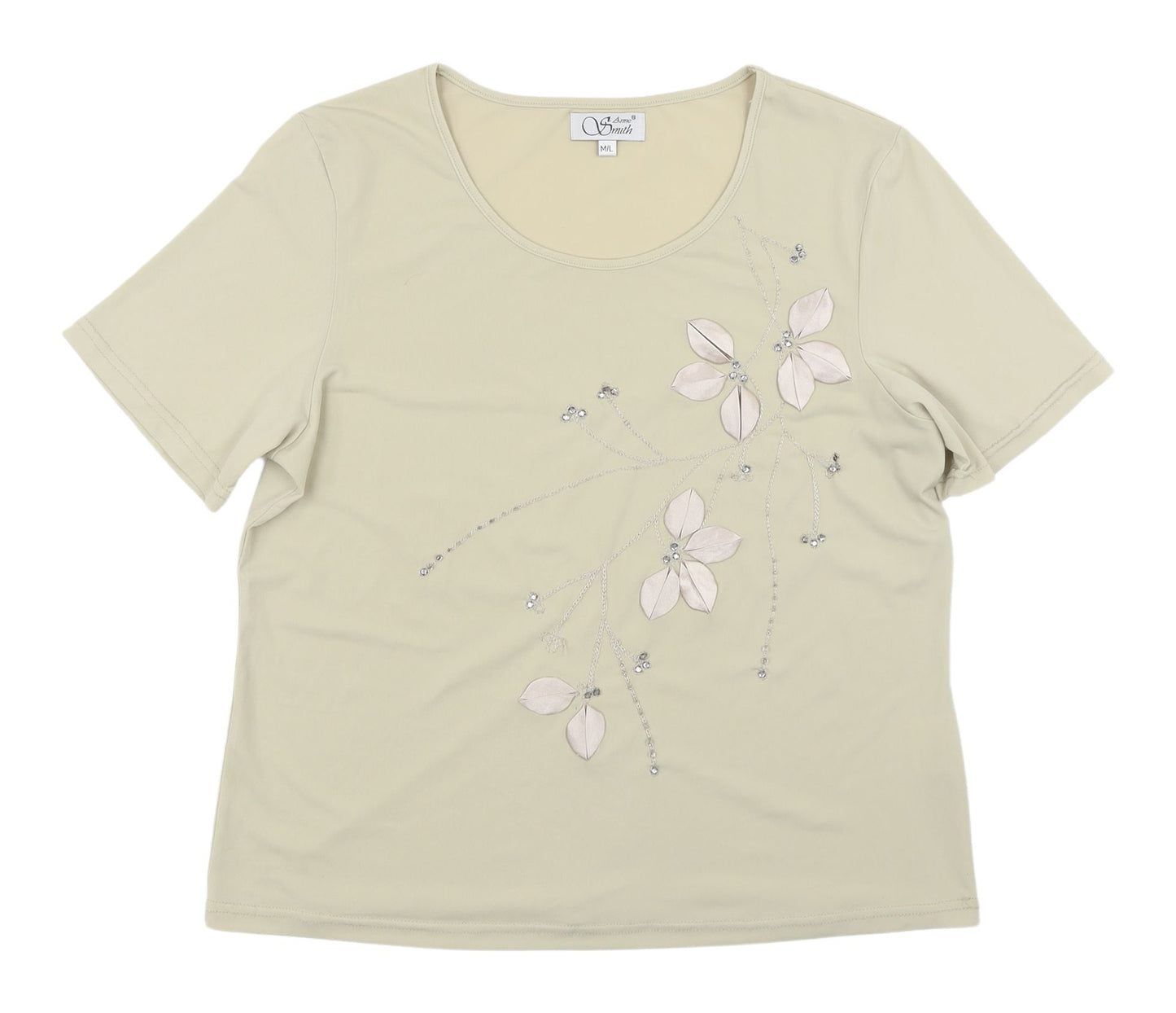 Womens UK Size M Anne Smith Beige Basic T-Shirt