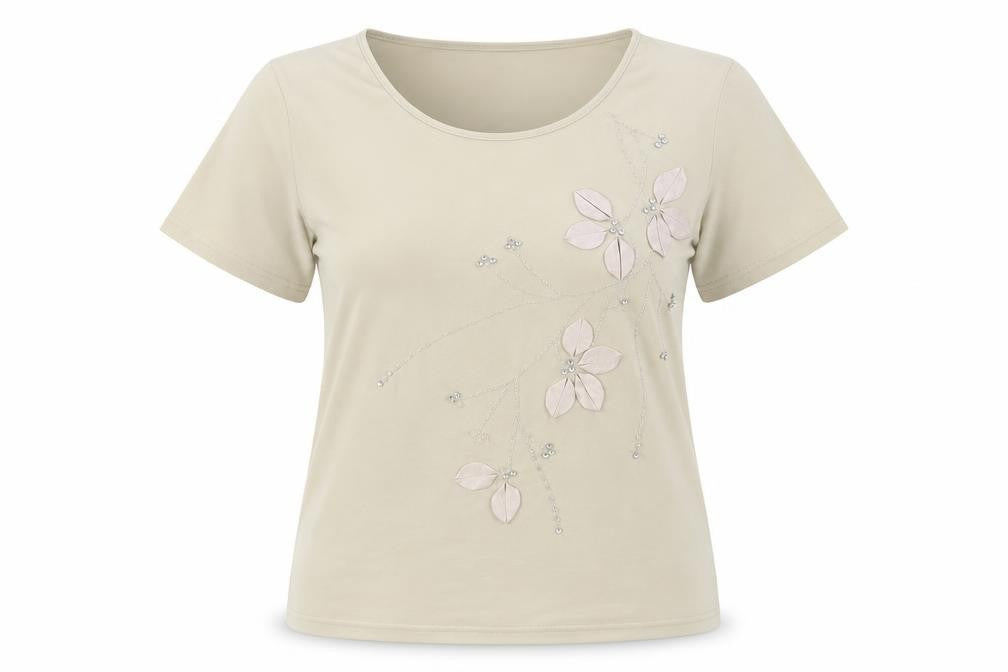 Womens UK Size M Anne Smith Beige Basic T-Shirt