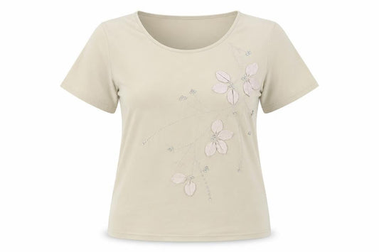 Womens UK Size M Anne Smith Beige Basic T-Shirt