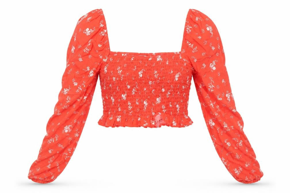 Womens UK Size XS H&M Red Cropped Blouse