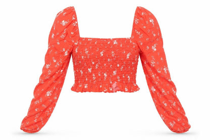 Womens UK Size XS H&M Red Cropped Blouse