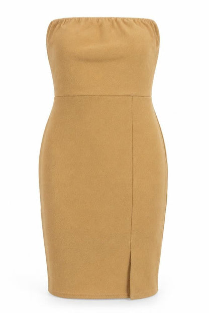 PrettyLittleThing Beige Bodycon Strapless Dress Size 6