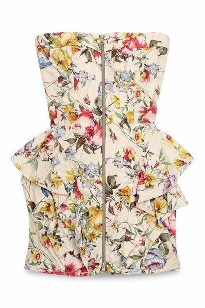 Love Women's Multicoloured Floral Strapless Dress S