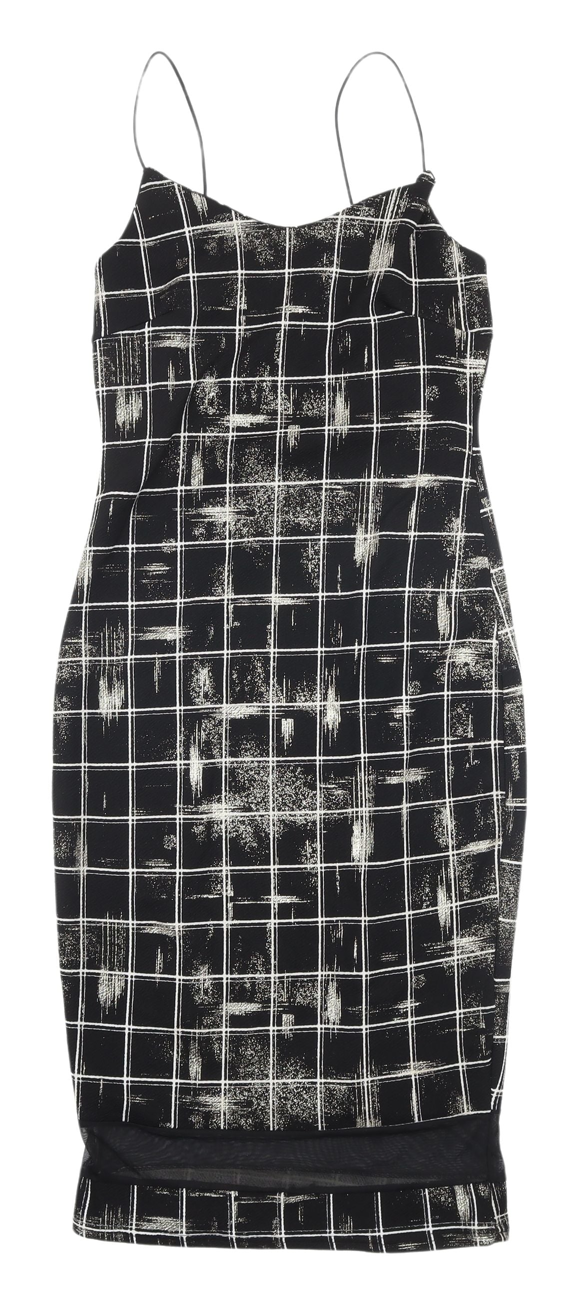 Cameo Rose Black Check Bodycon Midi Dress UK 10
