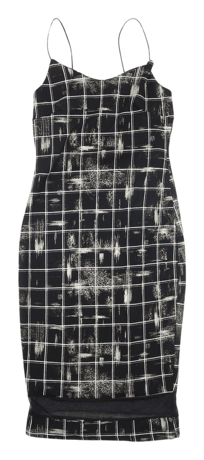 Cameo Rose Black Check Bodycon Midi Dress UK 10