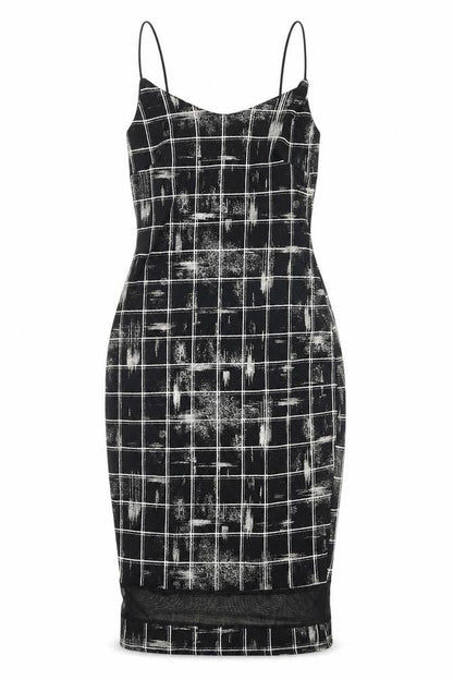 Cameo Rose Black Check Bodycon Midi Dress UK 10