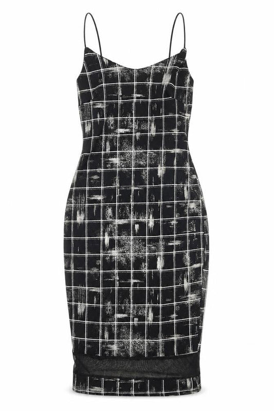 Cameo Rose Black Check Bodycon Midi Dress UK 10