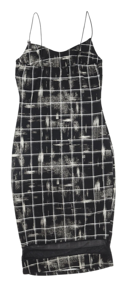 Cameo Rose Black Check Bodycon Midi Dress UK 10