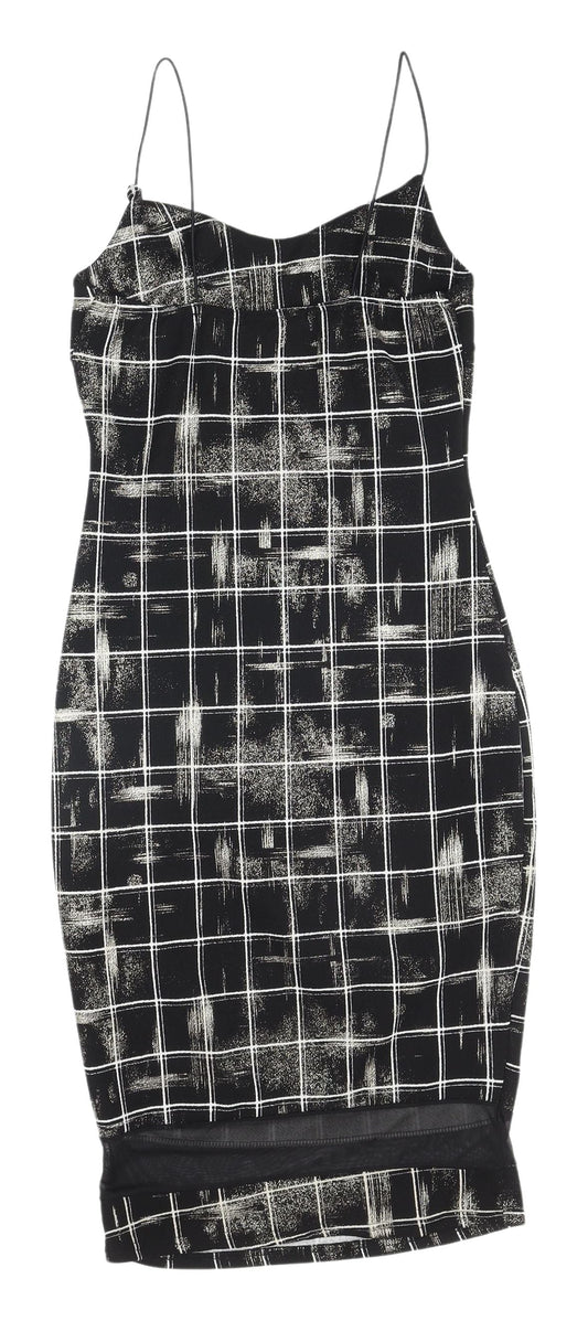 Cameo Rose Black Check Bodycon Midi Dress UK 10