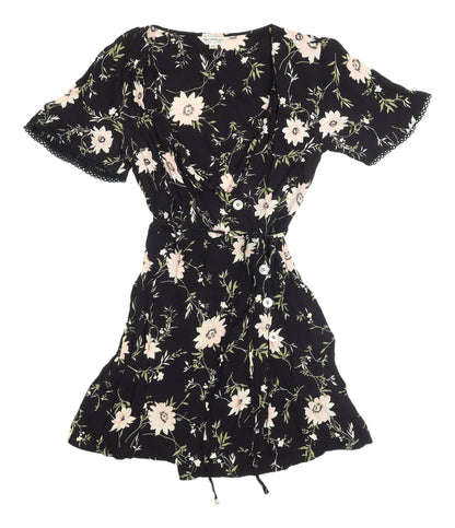 Miss Selfridge Women’s Black Floral Wrap Dress, Size 8