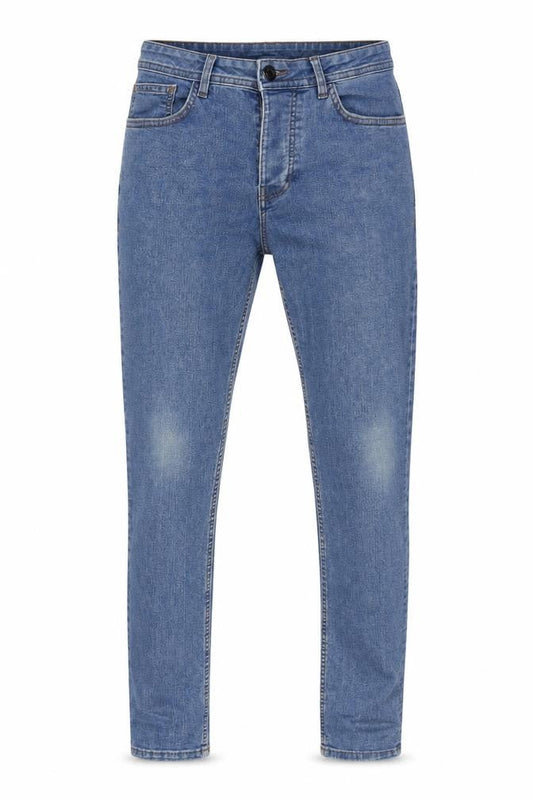 Front view of Denim Co Men's Slim Blue Jeans, size 32, - Stylish Comfort
