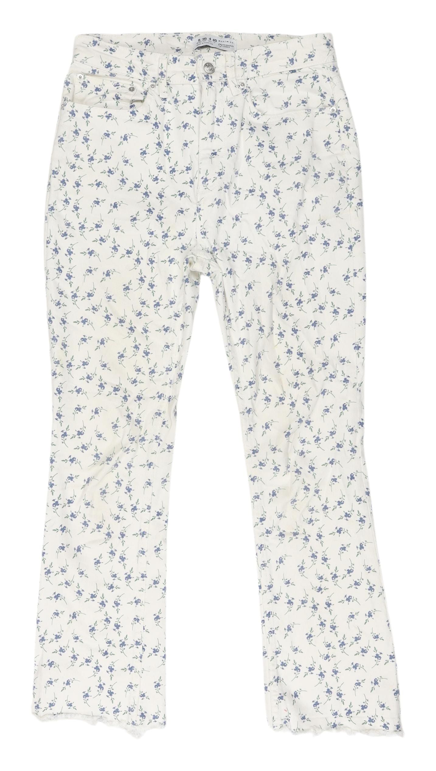 Primark Women's White Floral Straight Jeans Size 8