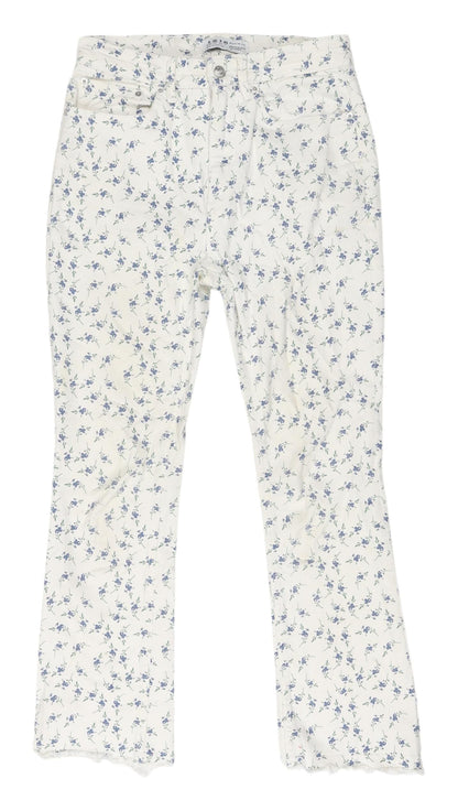 Primark Women's White Floral Straight Jeans Size 8